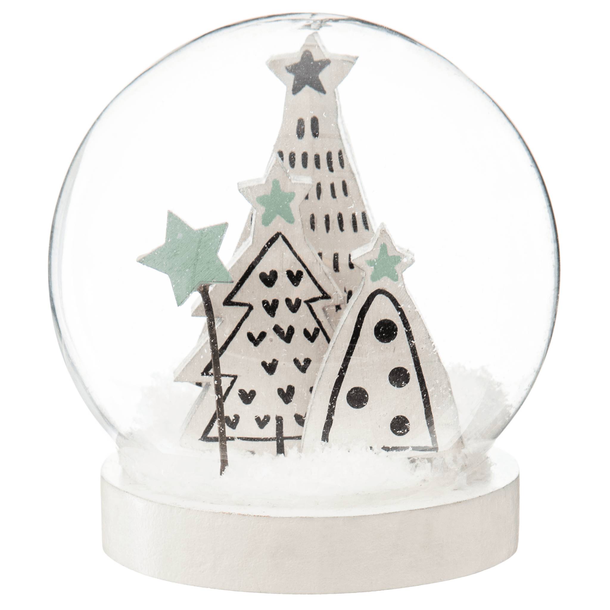 JJA - Boule en verre et en bois avec sapins et étoiles - Ø8,5 cm
