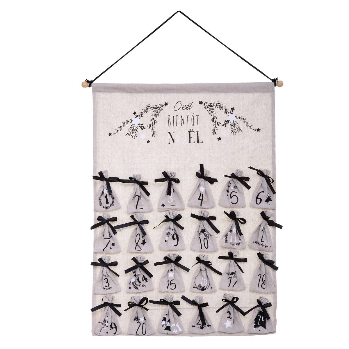 JJA - Calendrier de l'avent en tissu - 24 pochons - L48 x l1 x H65 cm