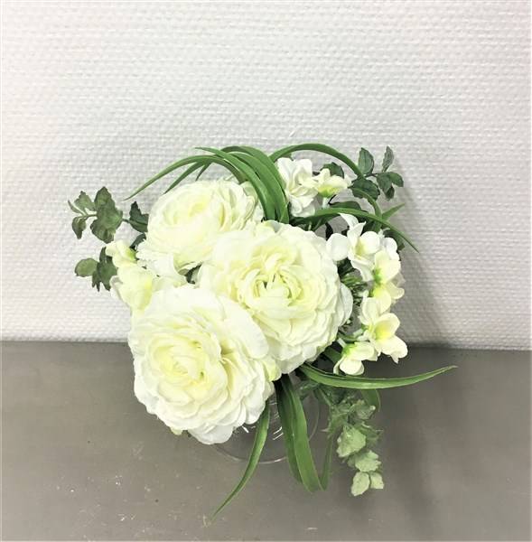 Kalyste - Bouquet renoncules hortensias artificiel vert/blanc H.20 cm - Imagen 1