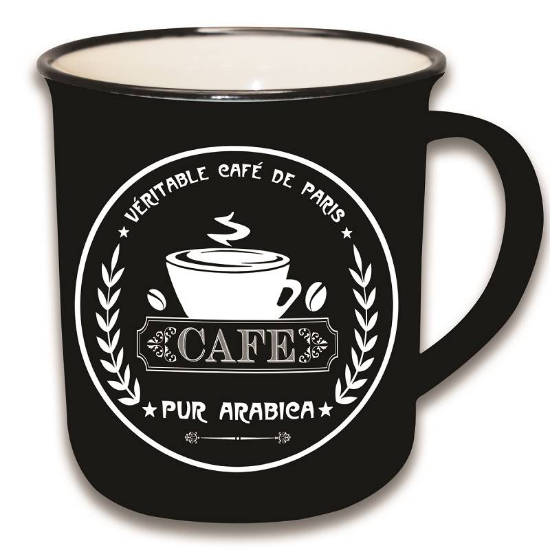 Enesco - Mug Café en céramique noir - L.9 x l.8,5 x H.9 cm
