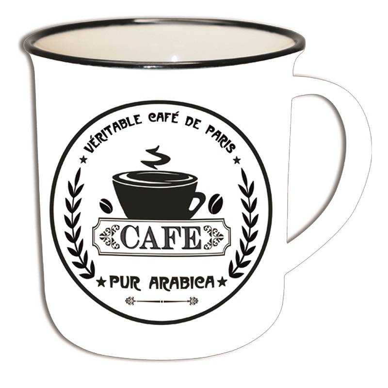 Enesco - Mug Café rétro en céramique blanc - L.9 x l.8,5 x H.9 cm