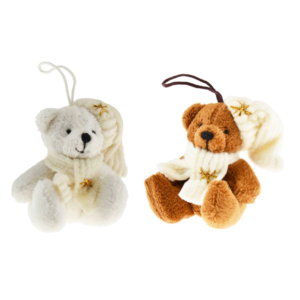 Peluches ours décoration sapin polyester beige H.8 cm - Imagen 1