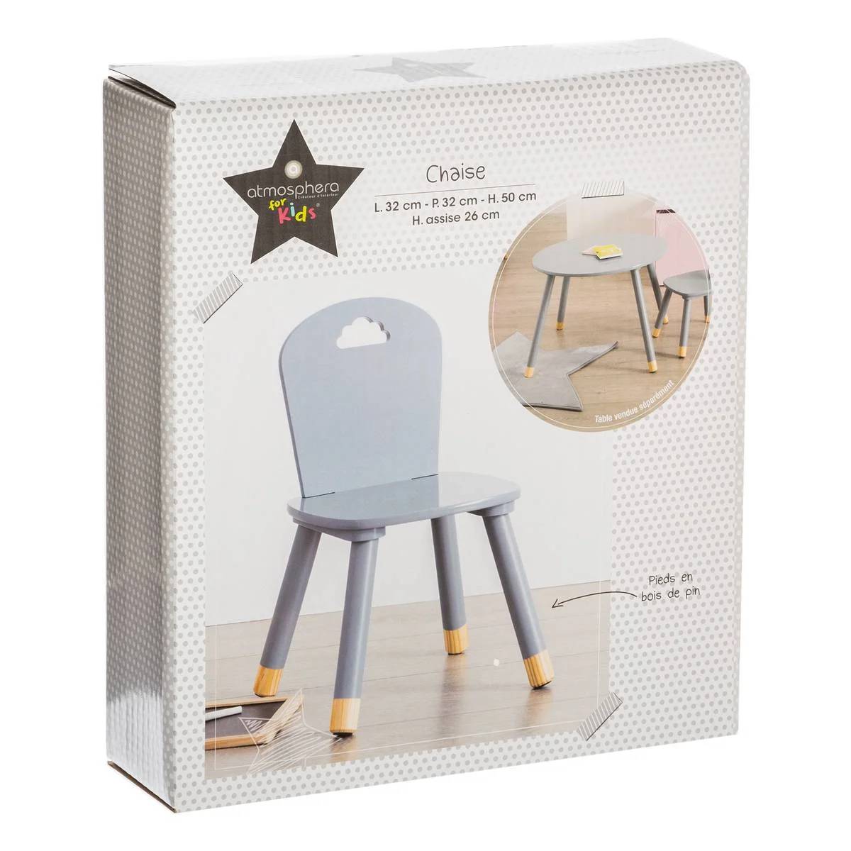 Chaise enfant bois gris L 32 x P 31,5 x H 50 cm - DOUCEUR - Image 2