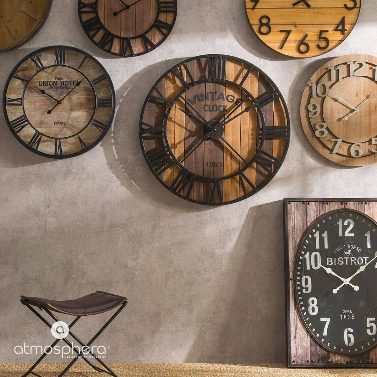 Horloge murale métal bois marron L 91,5 cm H 91,5 cm ATMOSPHERA - Imagen 2