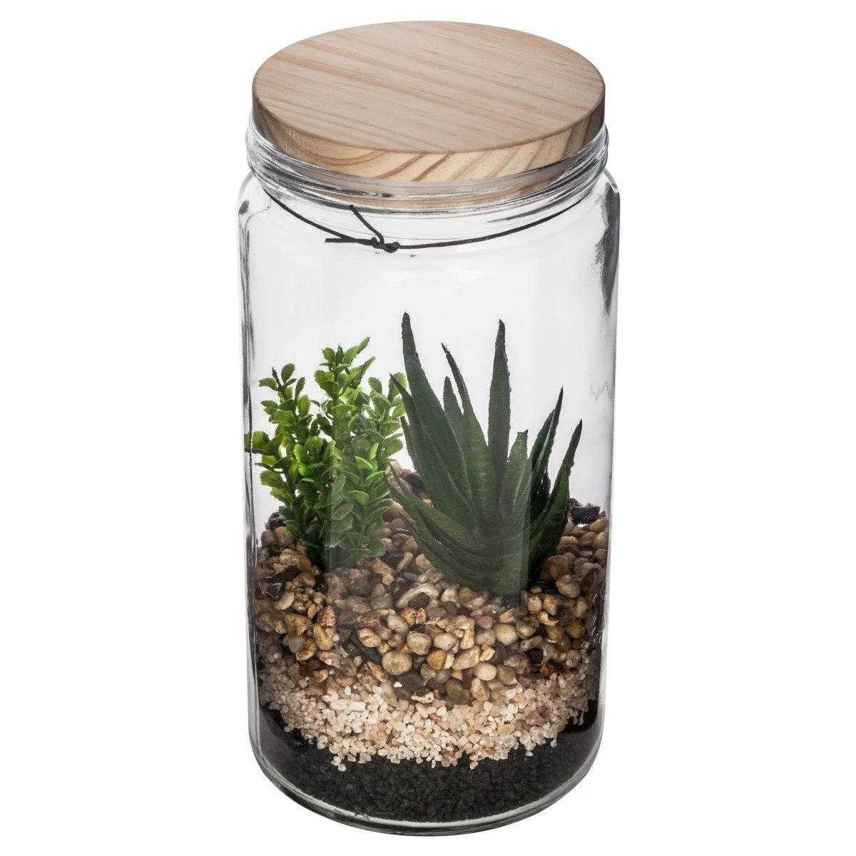 Forêt en pot succulent couvercle bois Ø 11 x 22 cm - ATMOSPHERA