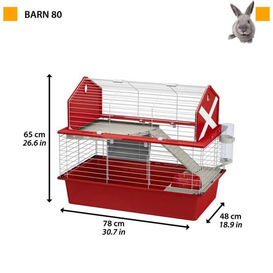 Clapier pour lapins métal et plastique rouge L.78 l.48 H.65 cm Barn 80 - Ferplast - Image 2