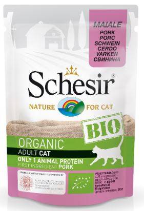 Pâtée pour chat adulte bio au porc sachet fraîcheur 85 g - Schesir - Image 2