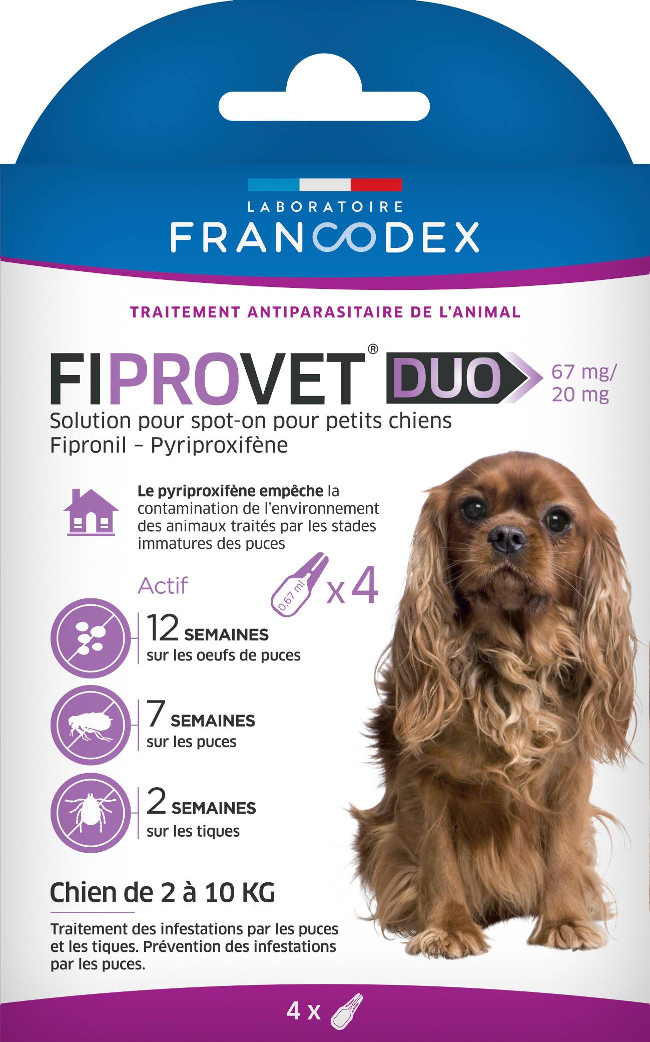 FIPROVET DUO 67 mg/20 mg - Solution pour spot-on petit chien x4 - Image 1