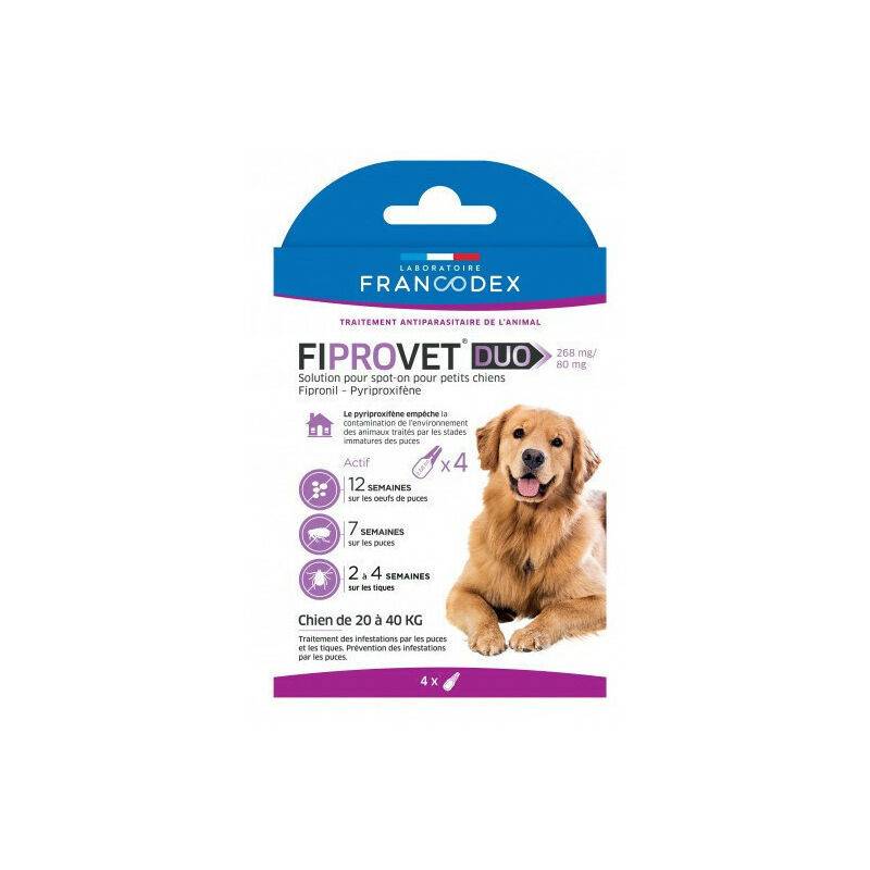 FIPROVET DUO 268 mg/241,2 mg - Solution pour spot-on grand chien x4 - Imagen 2