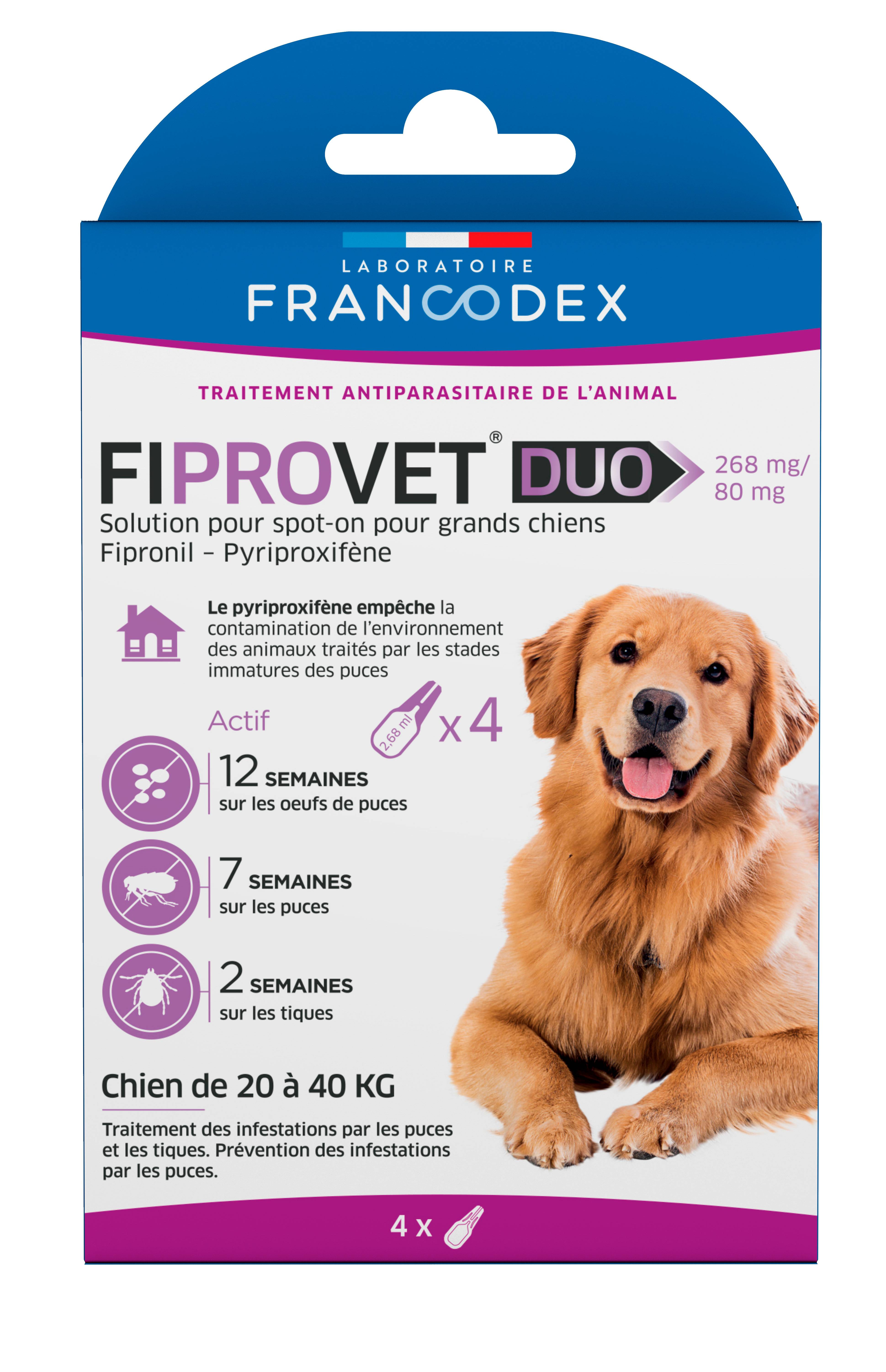 FIPROVET DUO 268 mg/241,2 mg - Solution pour spot-on grand chien x4 - Imagen 1