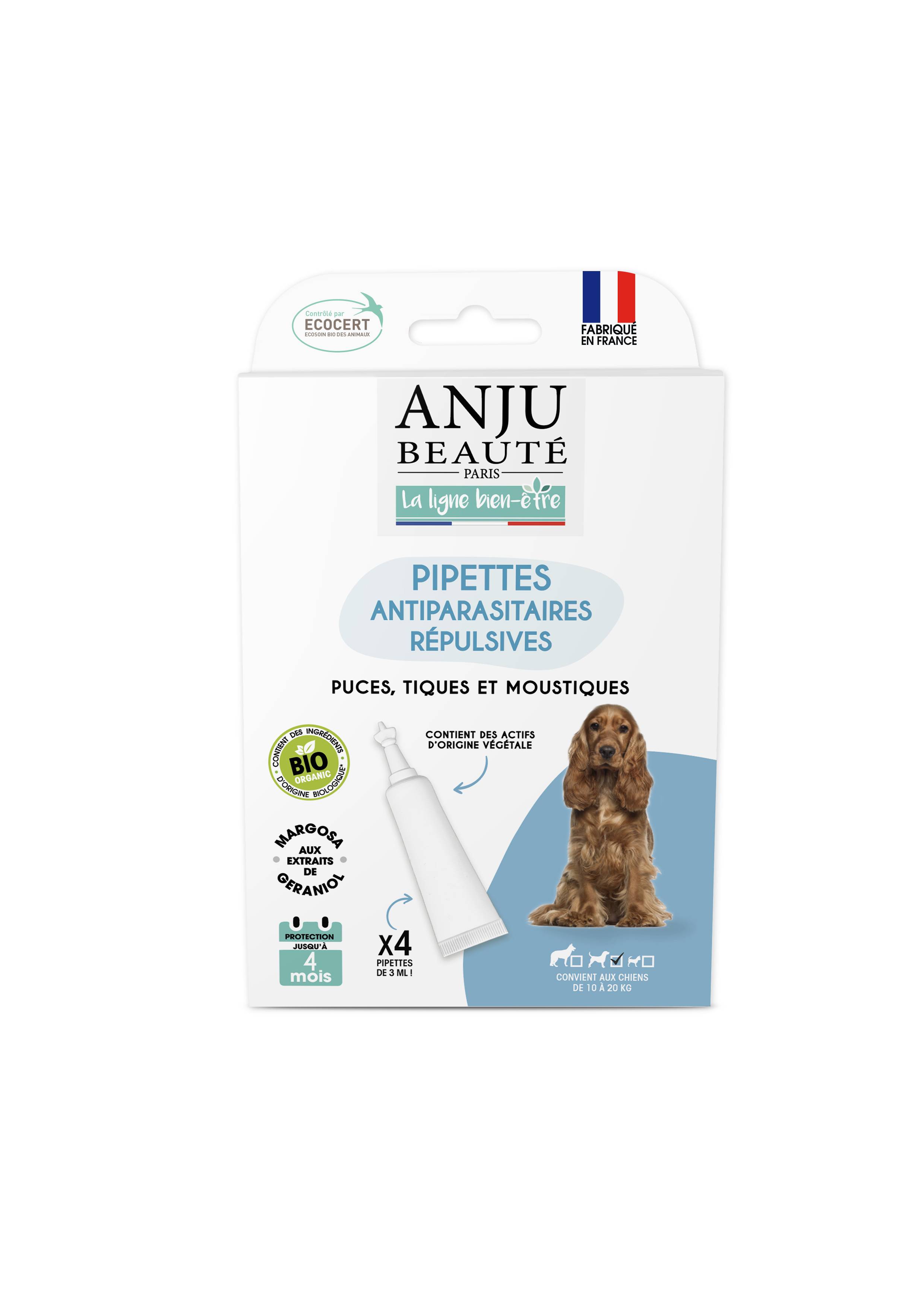 Anju Beaute - Anju - Pipette Insectifuge Ecosoin Bio pour chien de 10-20 kg x4 