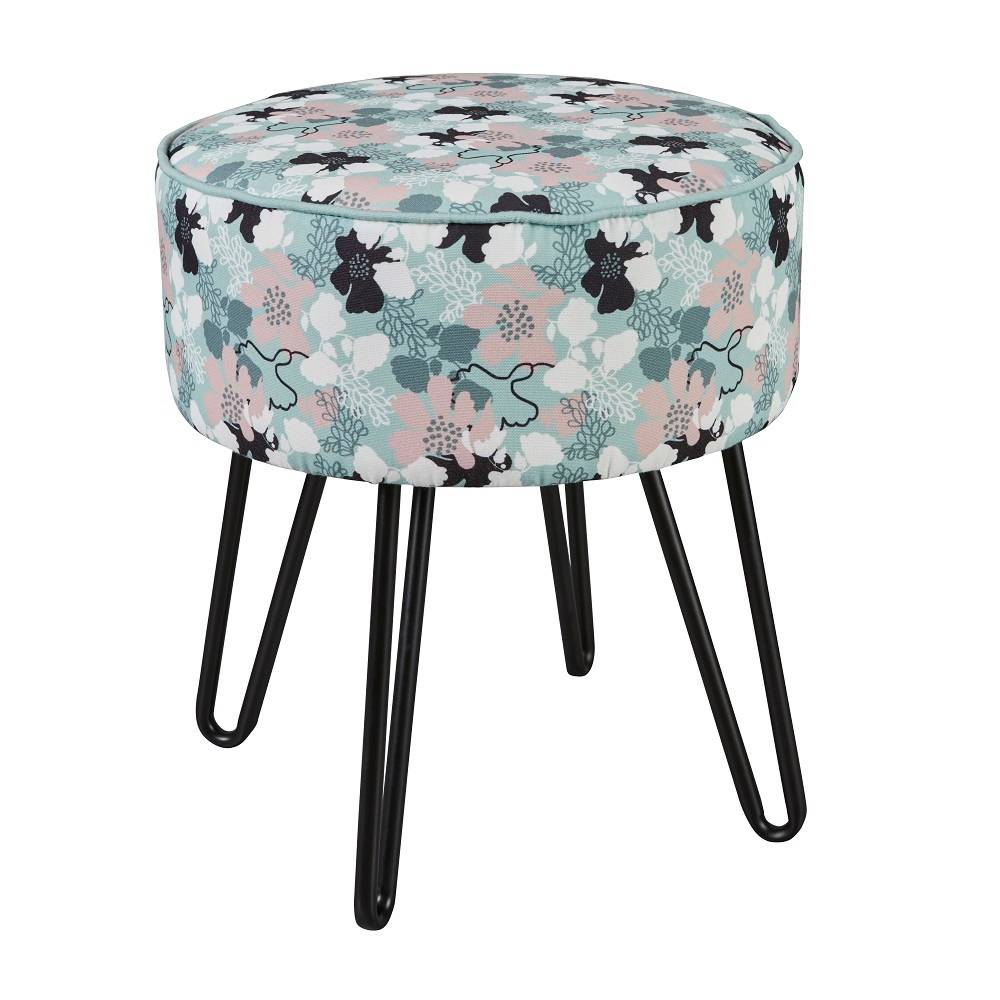 Tabouret rond fleuri avec pieds en métal - Ø.35 x H.40,5 cm - Image 1