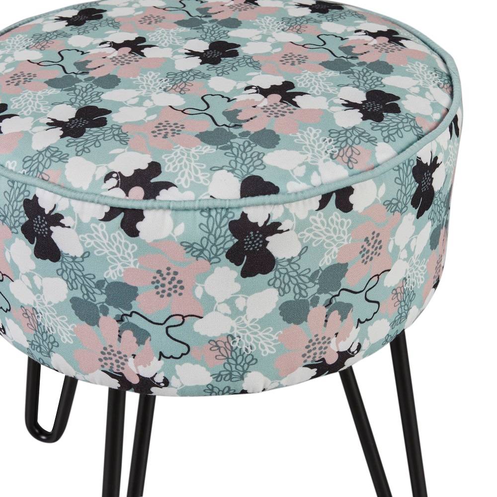Tabouret rond fleuri avec pieds en métal - Ø.35 x H.40,5 cm - Image 2