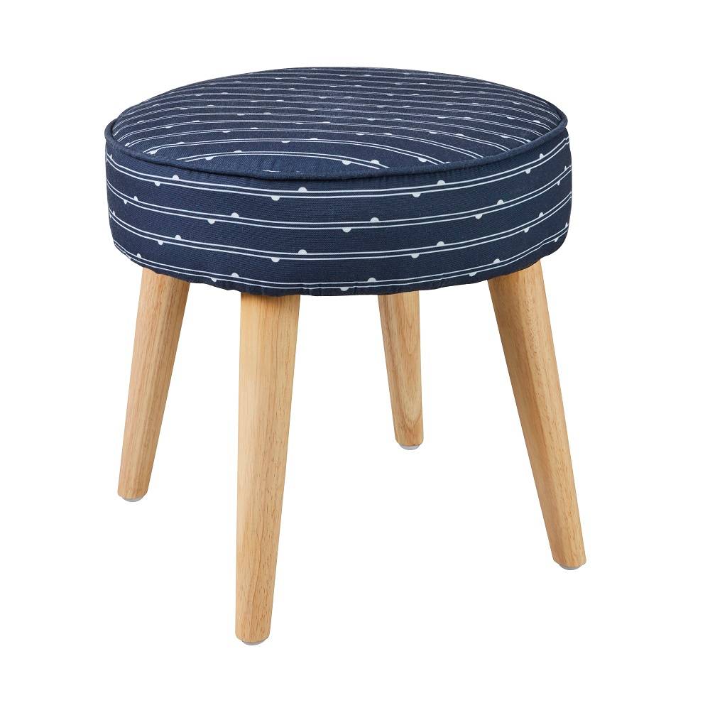 Tabouret rond bleu avec pieds en bois - L.35 x l.36 cm - Image 1