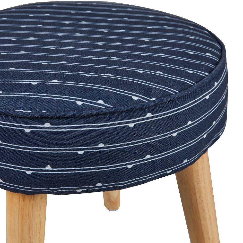 Tabouret rond bleu avec pieds en bois - L.35 x l.36 cm - Image 3