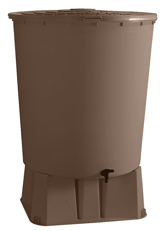 Belli - Récupérateur à eau rond 200L socle, couvercle, robinet, socle et collecteur inclus taupe - BELLI - Image 1