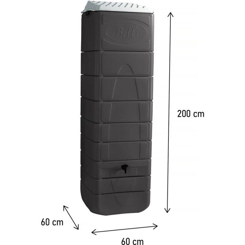 Belli - Récupérateur d'eau de pluie 650L mural couvercle, robinet et collecteur inclus Gris - BELLI - Image 3