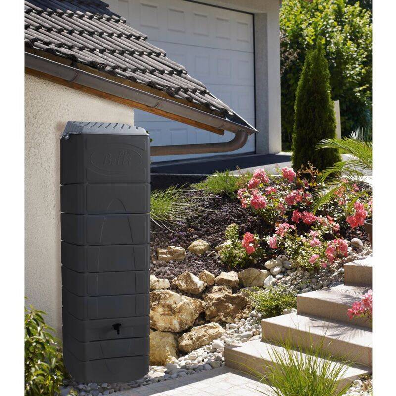 Belli - Récupérateur d'eau de pluie 650L mural couvercle, robinet et collecteur inclus Gris - BELLI