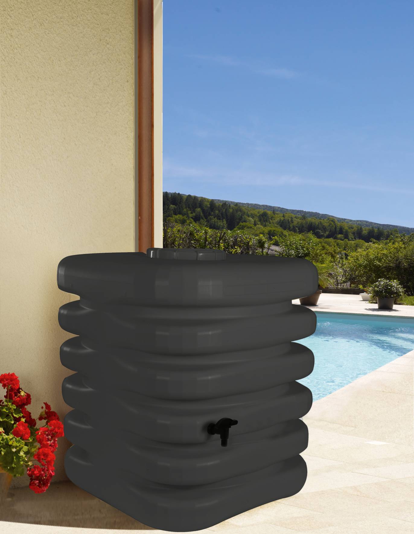 Belli - Récupérateur d'eau de pluie 1000L robinet et collecteur inclus cubique gris anthracite  – BELLI - Imagen 2