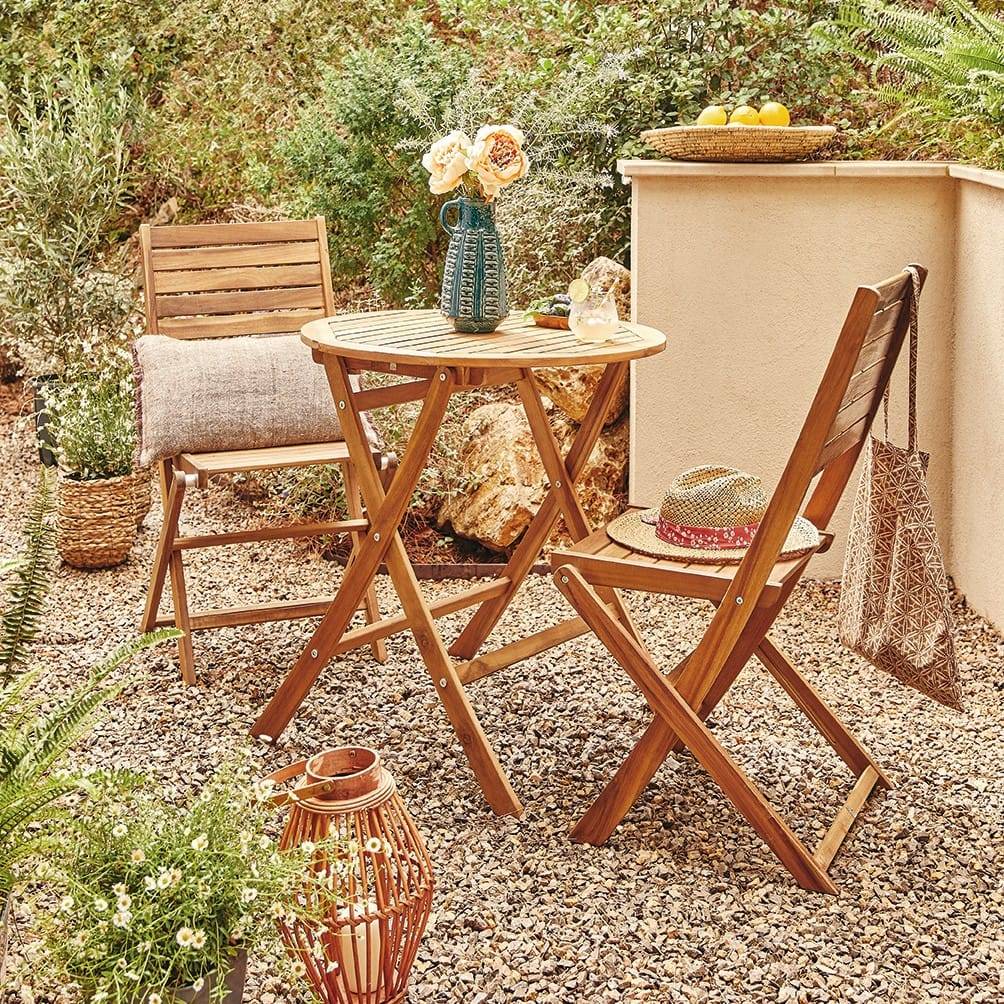 Ecloz - Salon de jardin balcon pliant bois 2 personnes ECLOZ
