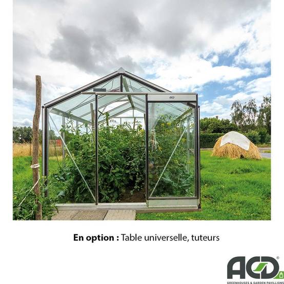 ACD Pro - Serre de jardin verre trempé aluminium brut 6,91 m² Prestige R204H Aluline avec embase - ACD Pro - Image 3