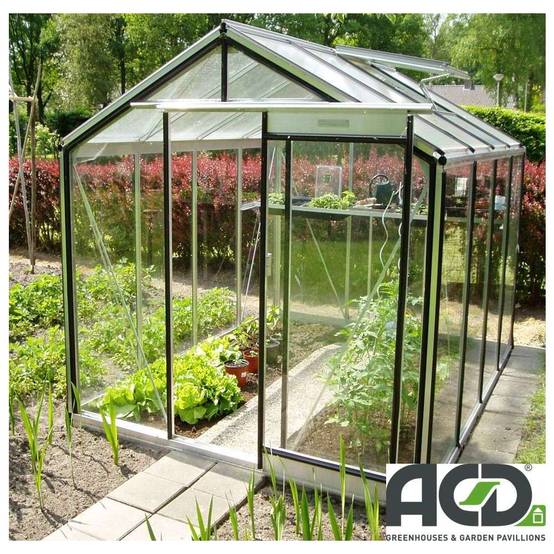 ACD Pro - Serre de jardin verre trempé aluminium brut 6,91 m² Prestige R204H Aluline avec embase - ACD Pro - Image 1