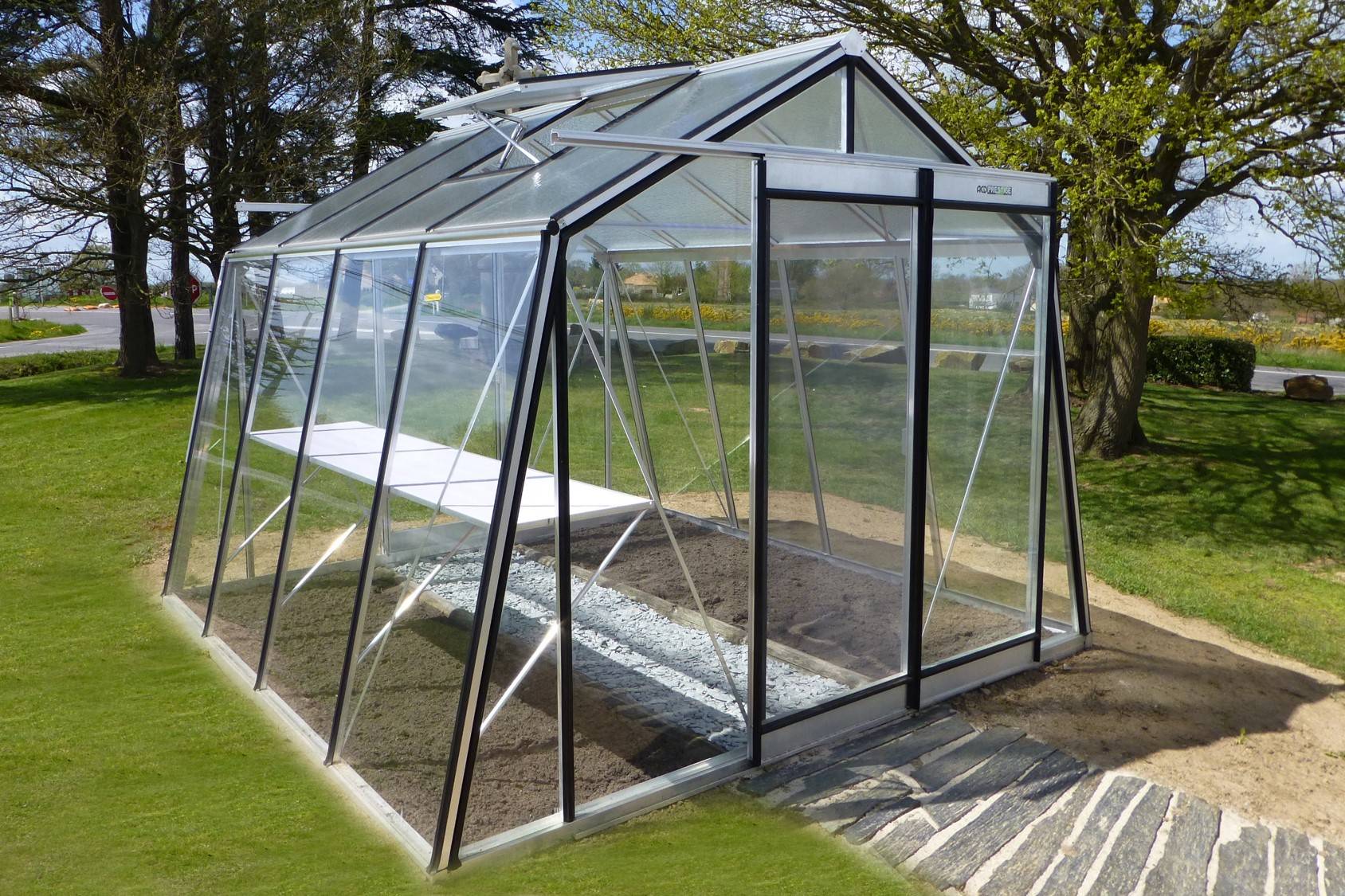 ACD Pro - Serre de jardin verre trempé aluminium brut 9,12 m² Prestige S104H Aluline avec embase - ACD Pro - Image 5