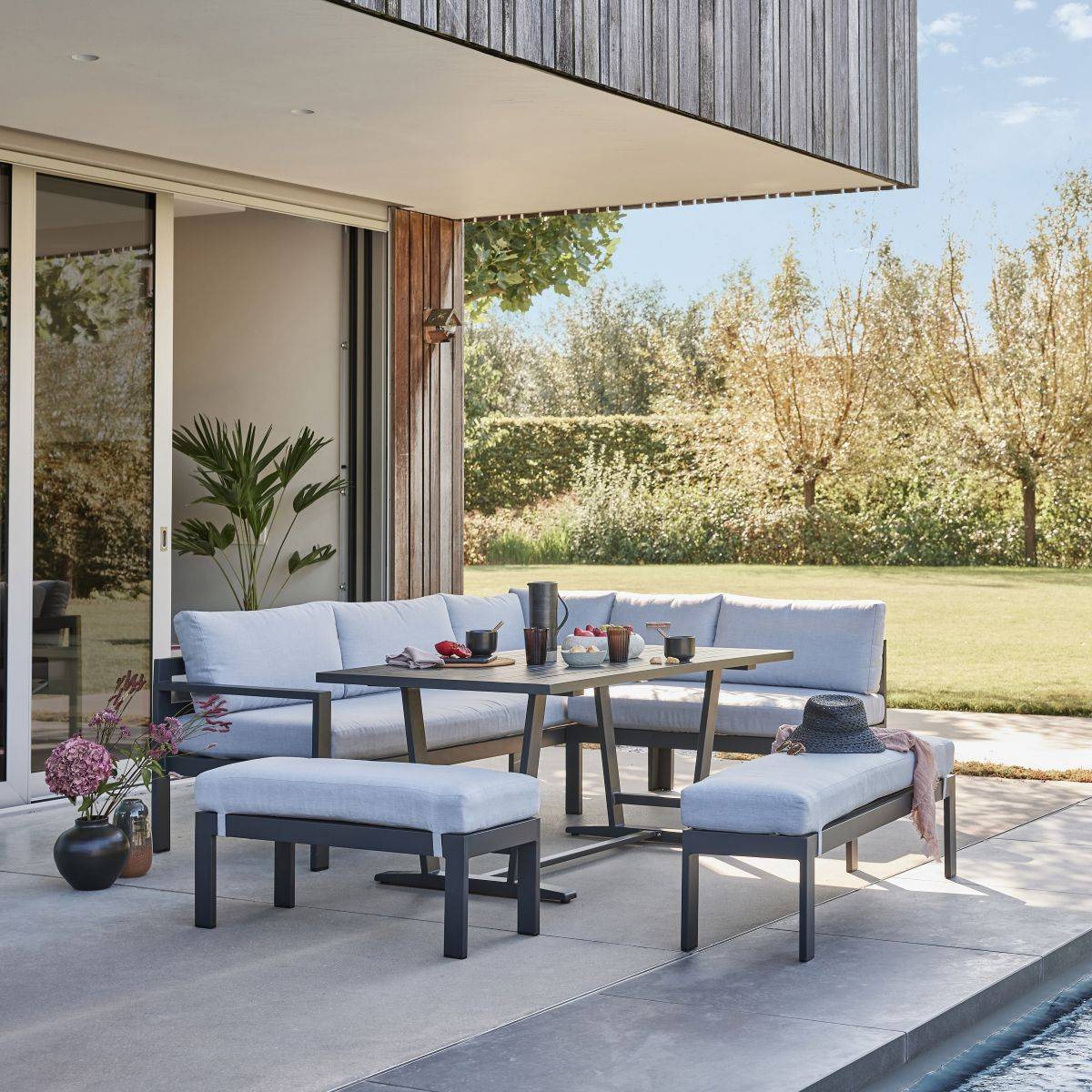 Ecloz - Salon de jardin aluminium anthracite et gris 8 personnes Family ECLOZ - Imagen 1
