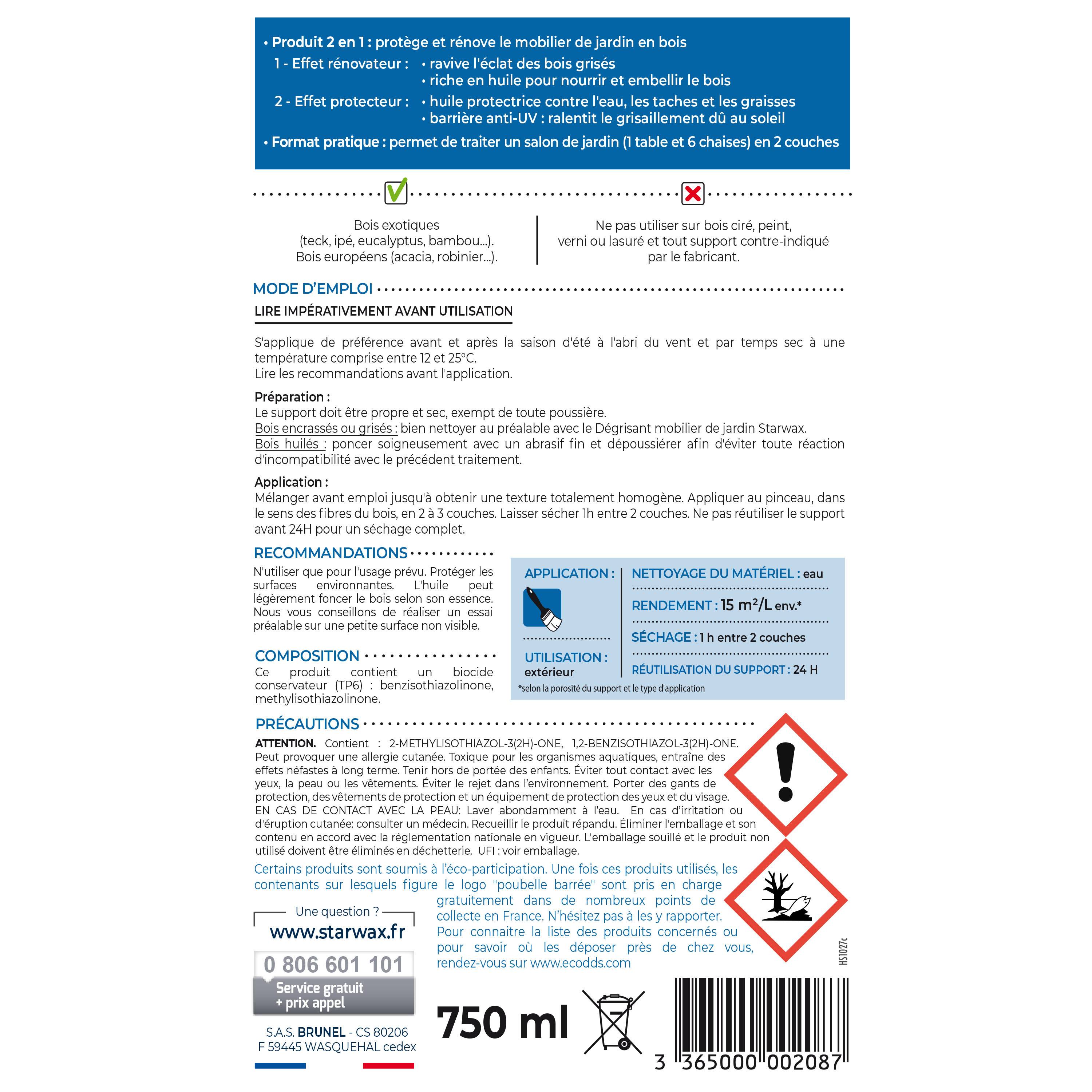 Starwax - Huile rénovatrice Teck 750 ml - HUILE RENOVATRICE - Imagen 2