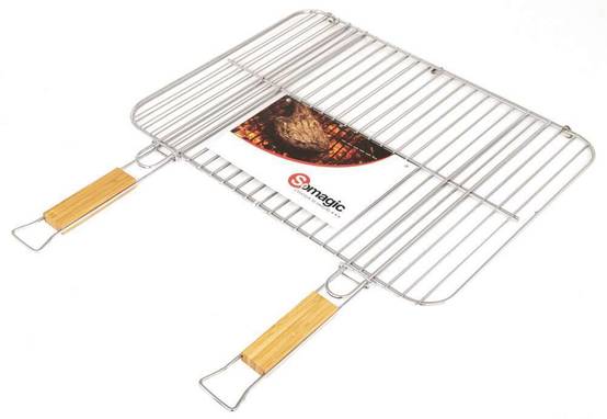 Somagic - Grille barbecue double acier chromé 51 x 38 cm manche bois - SOMAGIC - Image 1