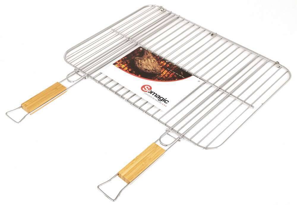 Somagic - Grille barbecue double acier chromé 51 x 38 cm manche bois - SOMAGIC - Image 1