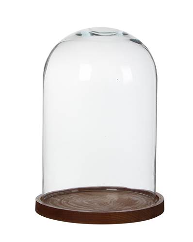 Mica Decorations - Cloche verre sur assiette marron foncé - H.30 x Ø 21 cm - Image 1
