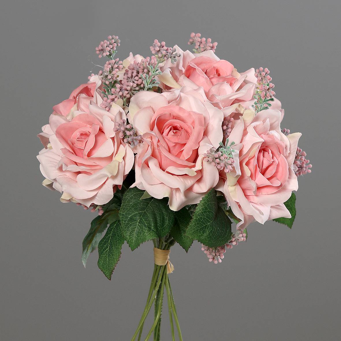 DPI - Bouquet de rose rose saumon artificiel H.25 cm