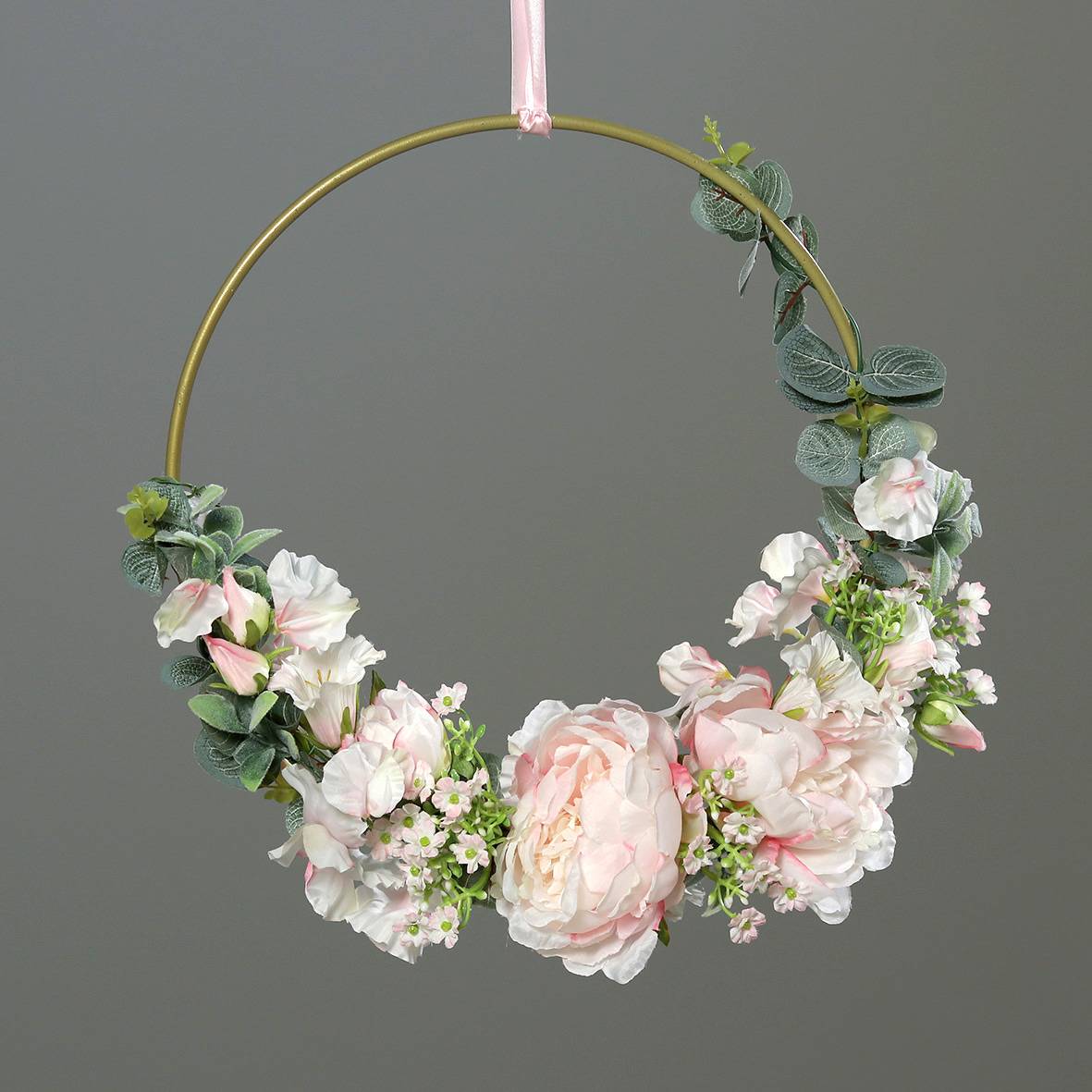 DPI - Bouquet sur anneau rose artificiel H.36 cm