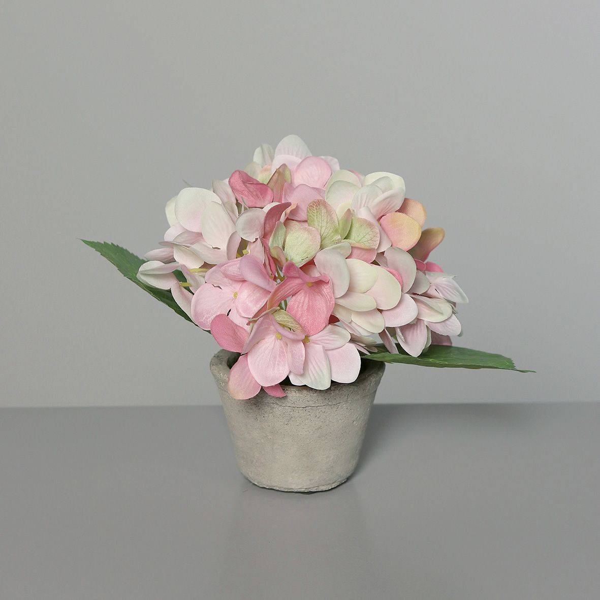 DPI - DPI - Hortensia rose artificiel en pot béton H.16 cm