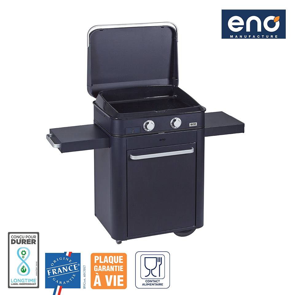 Eno - Plancha gas 2 fuegos carrito tapa hierro fundido esmaltado azul Combo Enosign 65 Eno - Imagen 2