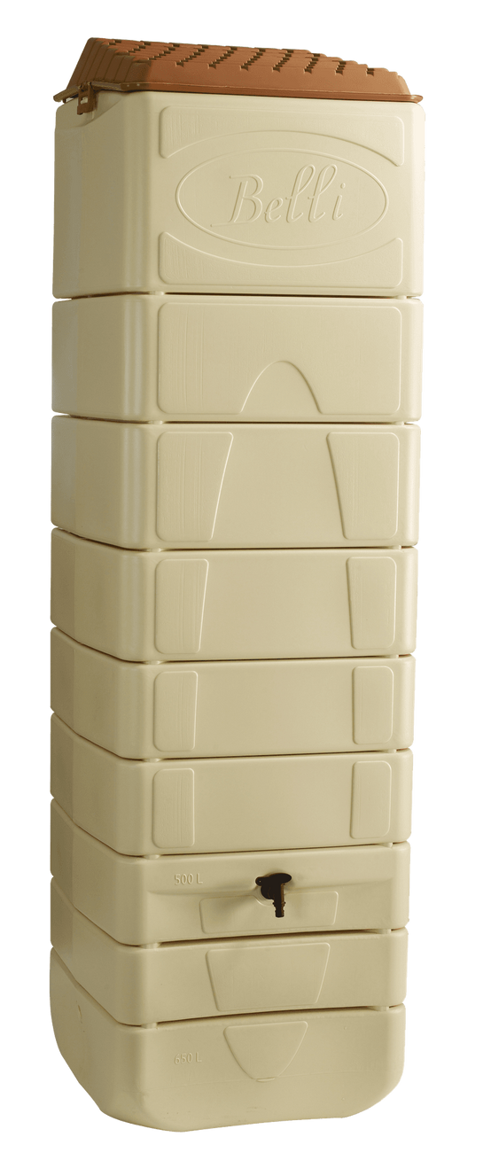 Belli - Récupérateur d'eau de pluie mural 650L couvercle, robinet, fixation, collecteur inclus beige - BELLI - Image 1