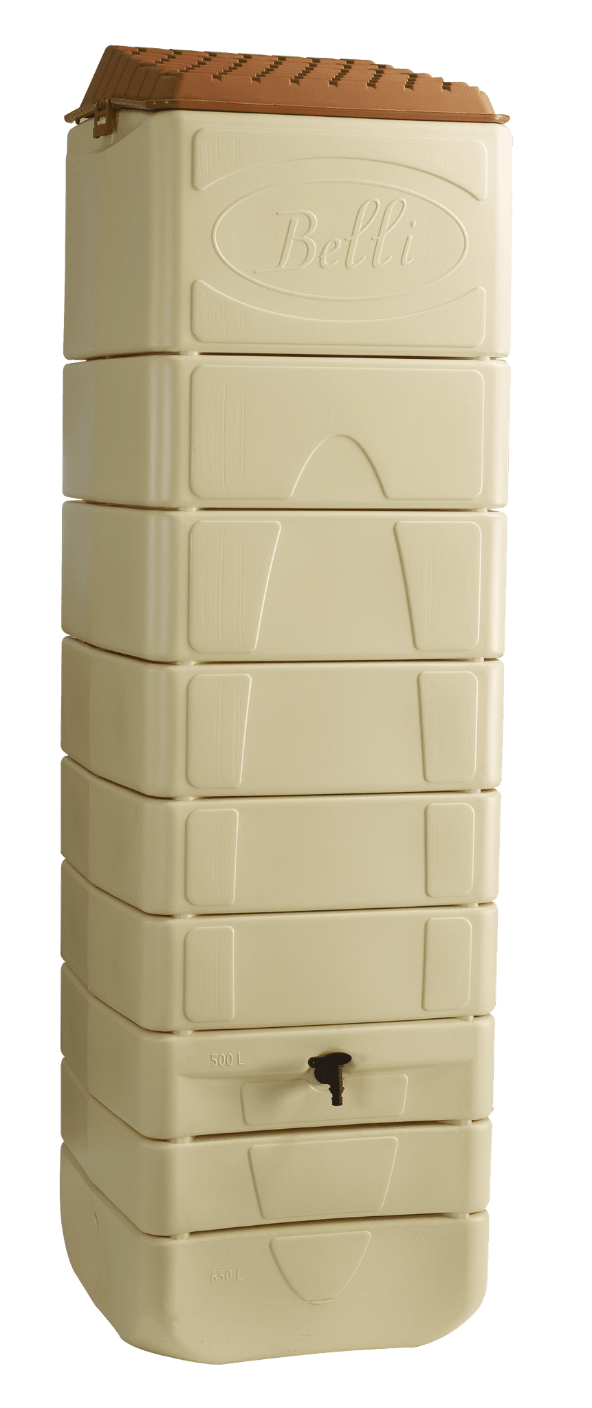 Belli - Récupérateur d'eau de pluie mural 650L couvercle, robinet, fixation, collecteur inclus beige - BELLI - Imagen 1
