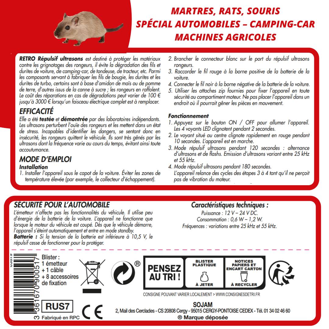 Répulsif ultrasons martres rats souris spécial auto - RETRO - Image 4