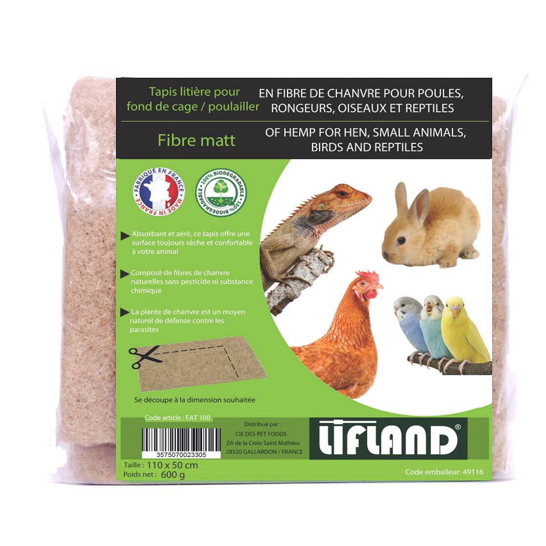 Lifland - Tapis de litière pour poules rongeurs oiseaux reptiles au chanvre L.110 x l.50 cm - Lifland