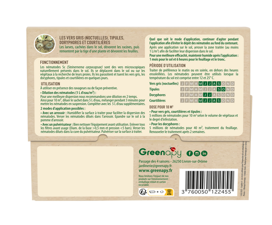 Greenapy - Nématodes Steinernema carpocapsae Anti Vers gris et Doryphores boîte de 5 millions - Greenapy - Image 8