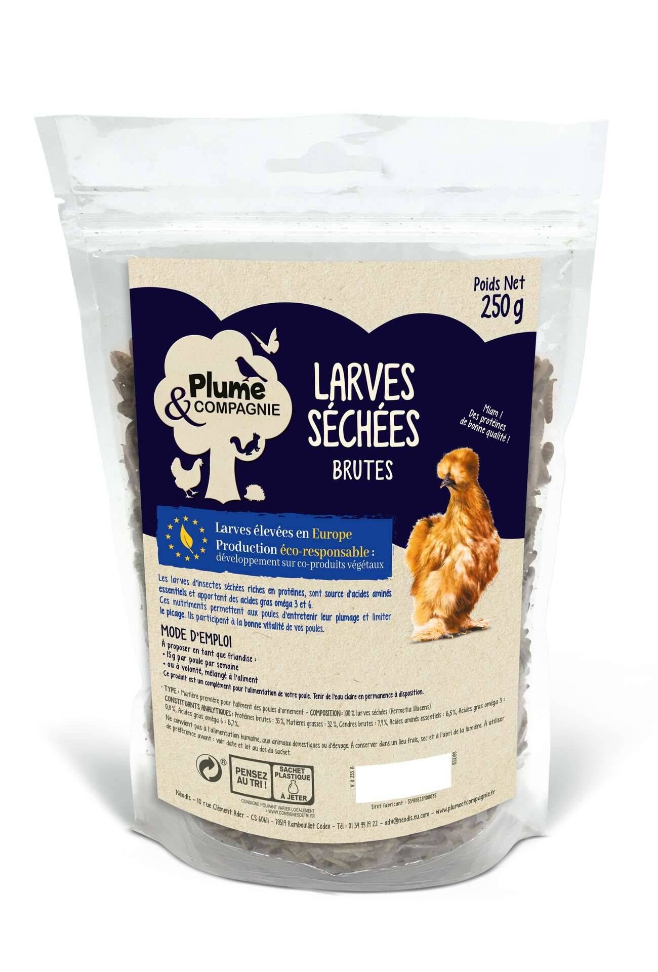 Plume & compagnie - Larves séchées brutes 250 g