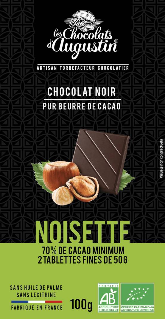 Tablette 70% chocolat noir incrustée noisette 100 g - Image 1