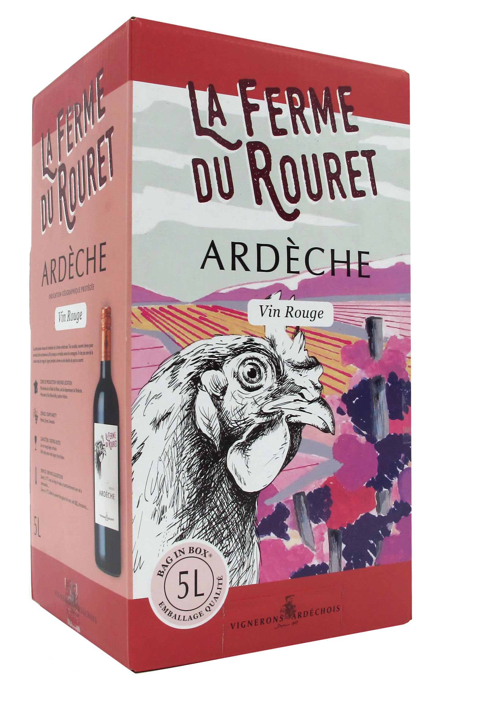 Les Vignerons Ardechois - Vino tinto IGP Ardèche 5 l - Ferme du Rouret
