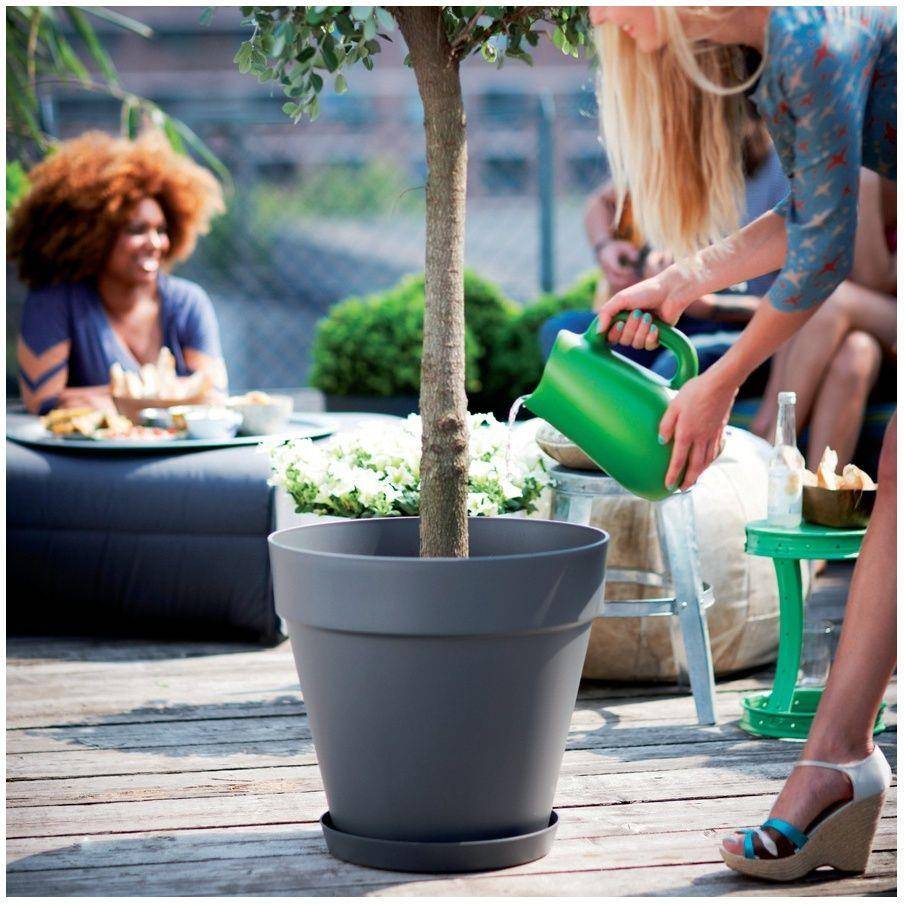 Pot de Fleurs Rond Plastique Anthracite Ø 40 cm H 35 cm - ELHO - Image 2