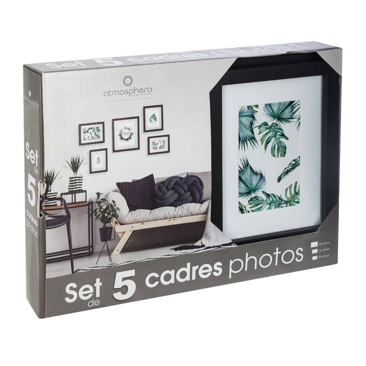 Set de 5 cadres photos bois et verre tropical noir ATMOSPHERA - Image 1