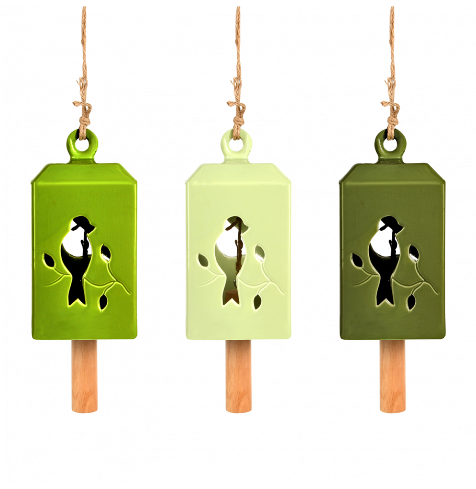 Carillon Terre Cuite Bois Pin Vert L 11,1 l 11,1 H 21,8 cm - Image 1