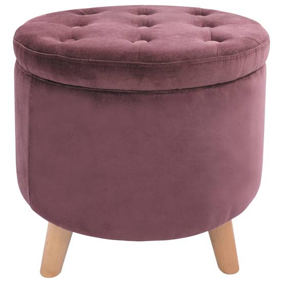 Pouf velours violet avec rangement Ø.45 x H.38 cm - Image 1