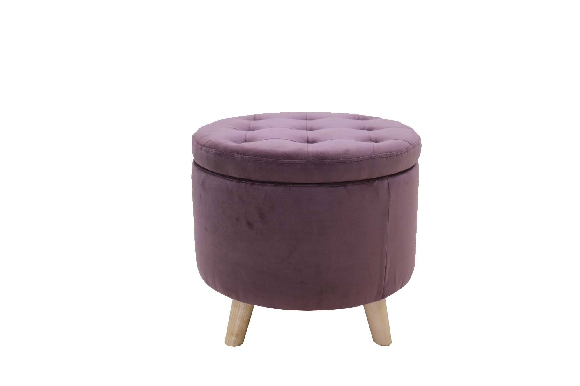 Pouf velours violet avec rangement Ø.45 x H.38 cm - Image 4