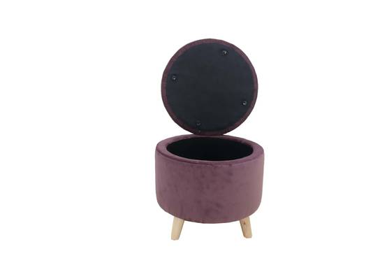 Pouf velours violet avec rangement Ø.45 x H.38 cm - Image 3